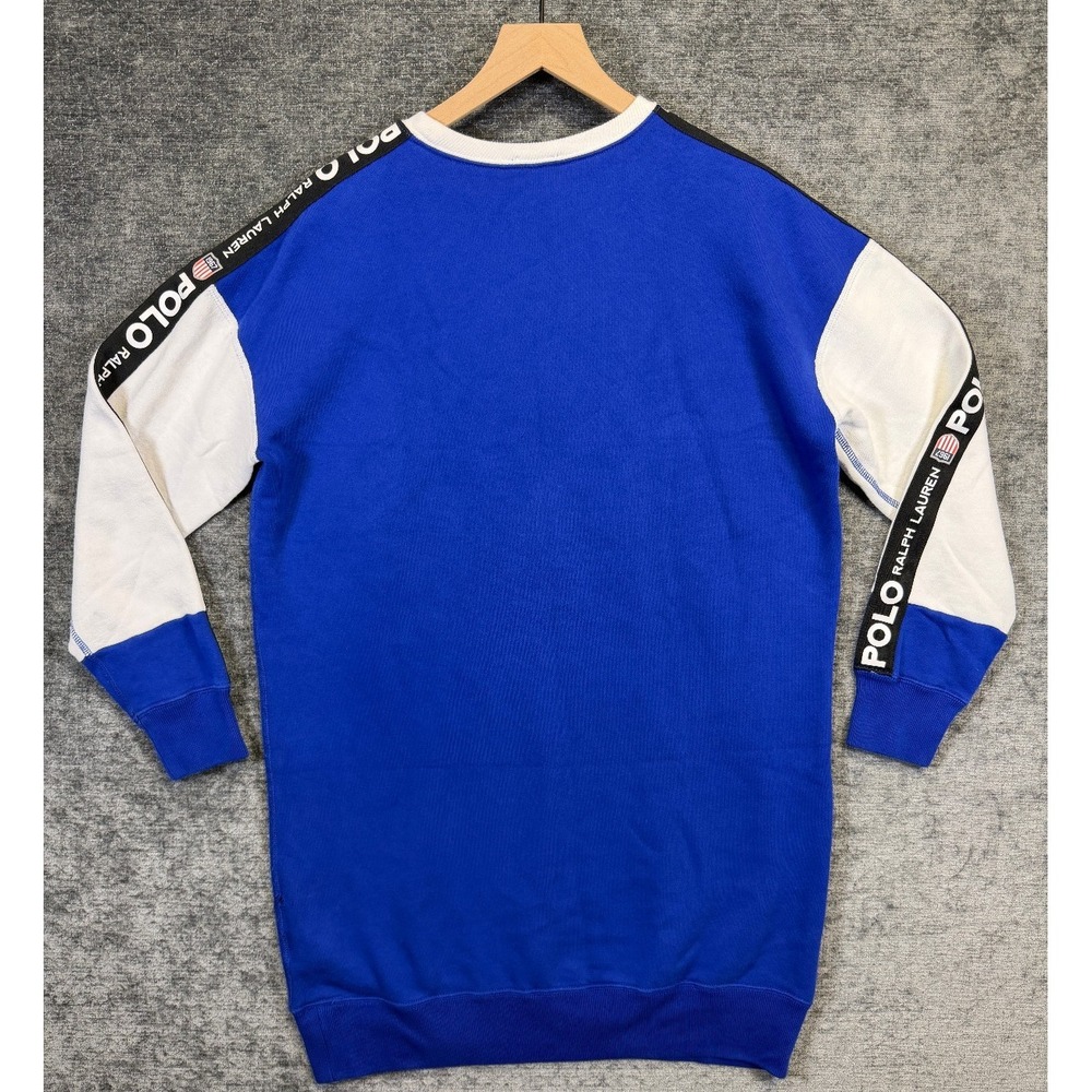 Polo Ralph Lauren Sweatshirt Dress Logo Tape Blue White M - Picture 7 of 9